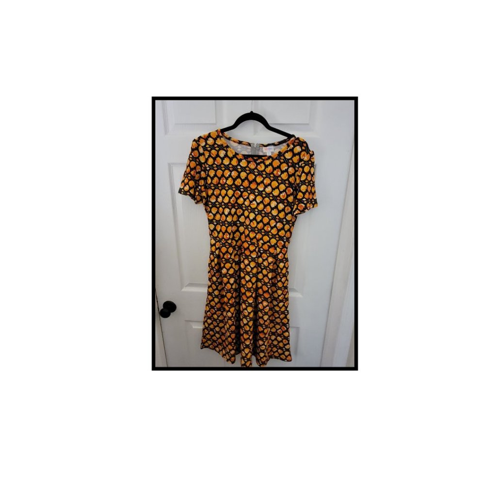 LuLaRoe Amelia Blue and Orange Flower Print Dress, Never been worn, no t…